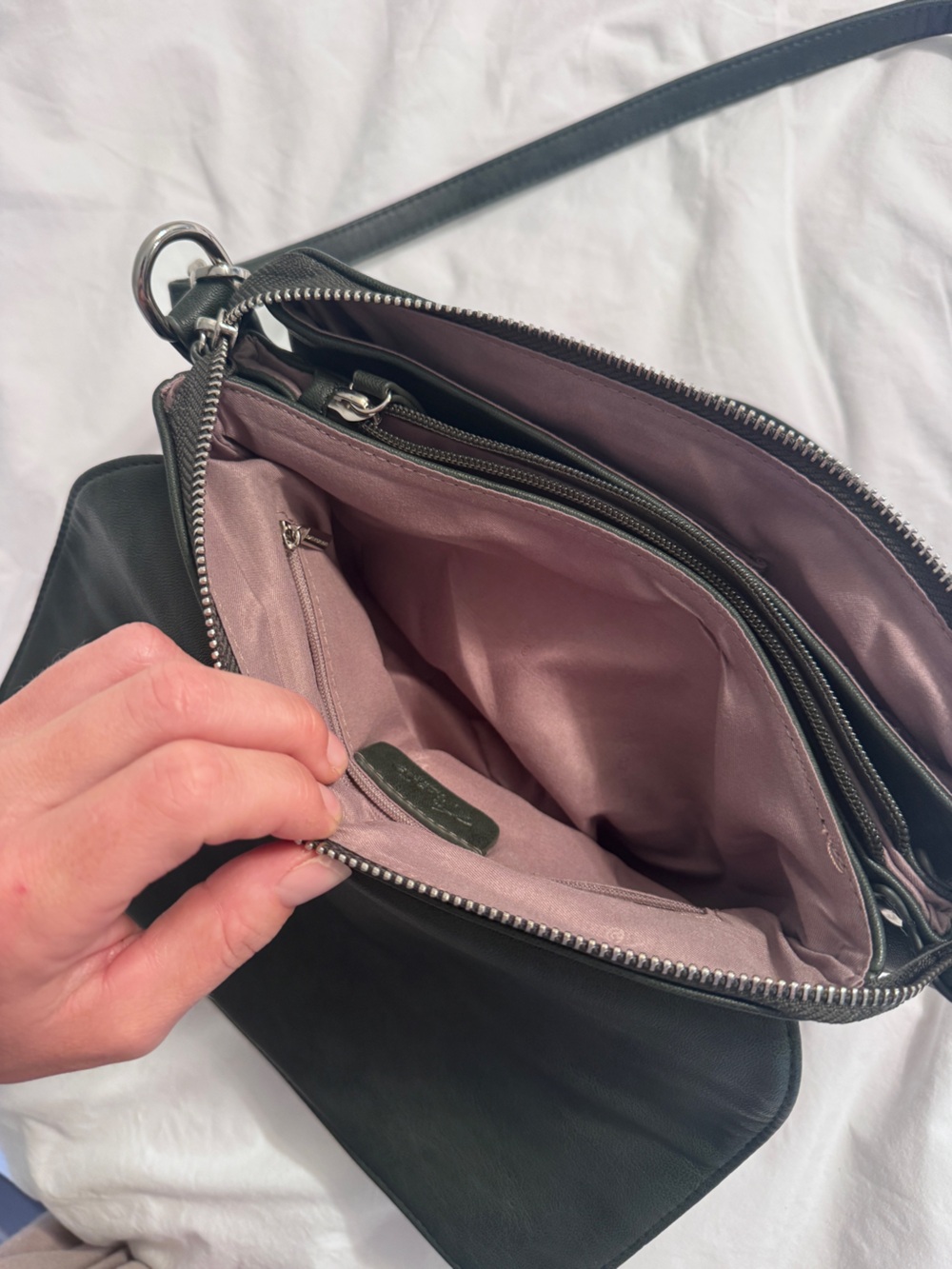 Amelie Galanti Purse. Dark Green Crossbody Bag. - Picture 9 of 9